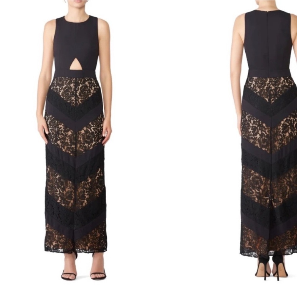 Fame and Partners The Spring Dress Black Formal Maxi Length Elegant Size US 12.